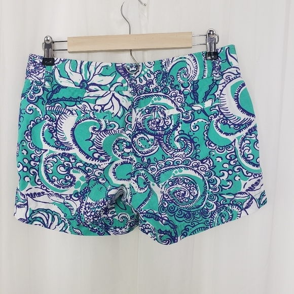 Lilly Pulitzer The Callahan Short 100% cotton teal blue white paisley size 2 - Picture 2 of 7